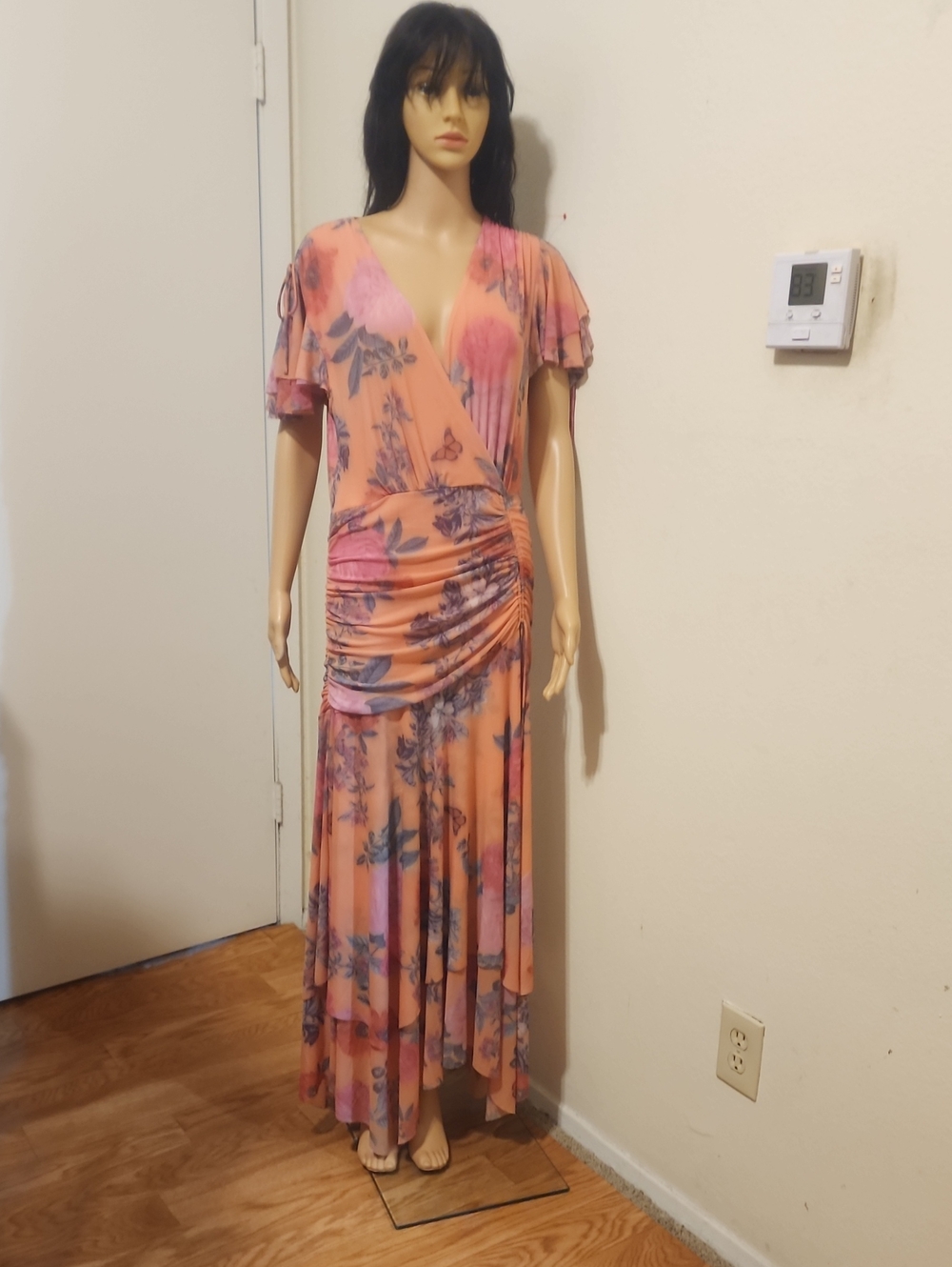 Maeve Anthropologie Peach Floral Wrap-Style Maxi Dress - Picture 2 of 9